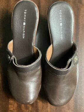 Tommy Hilfiger Dark Brown Leather Clog Mules 8M
